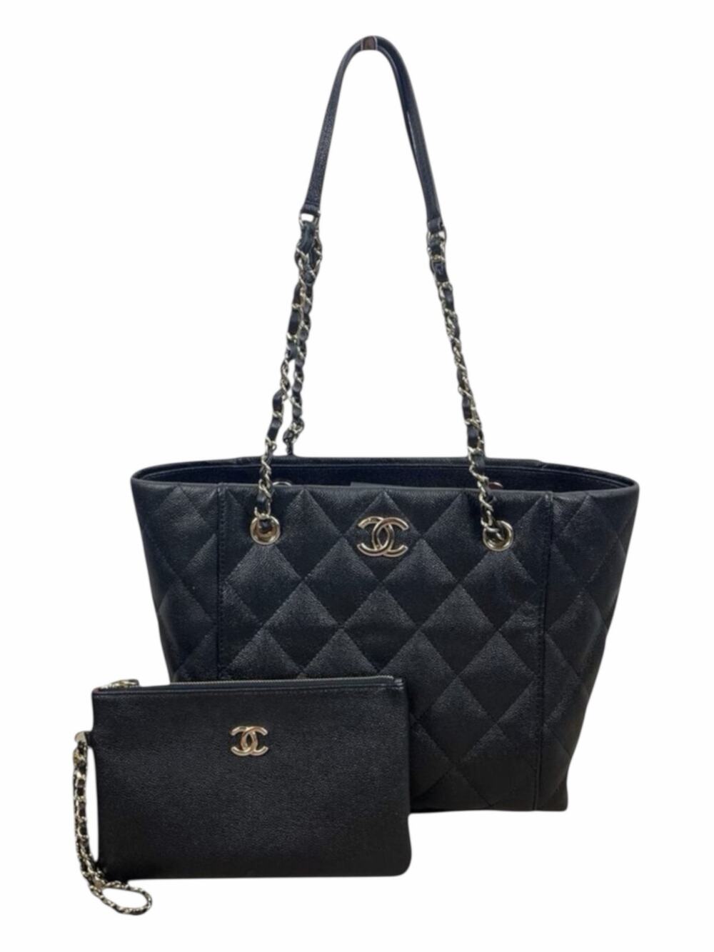 Chanel Quilted Caviar Leather Shoulder Bag Purse Pouch Black 2023